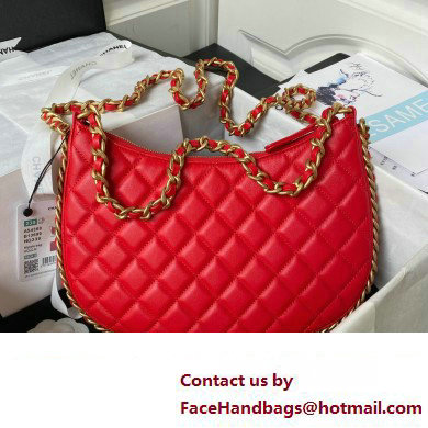 Chanel Shiny Crumpled Lambskin  &  Gold-Tone Metal Large Hobo Bag AS4368 Red 2023